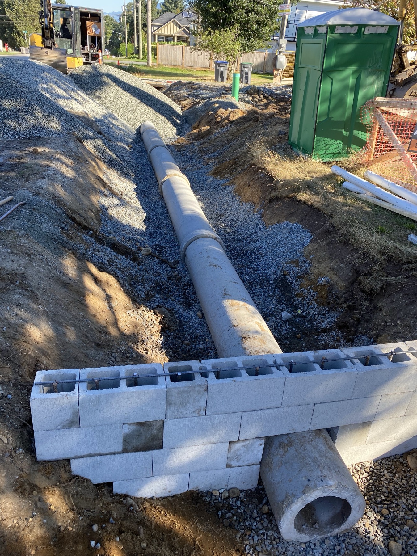 Drainage components set in a trench
